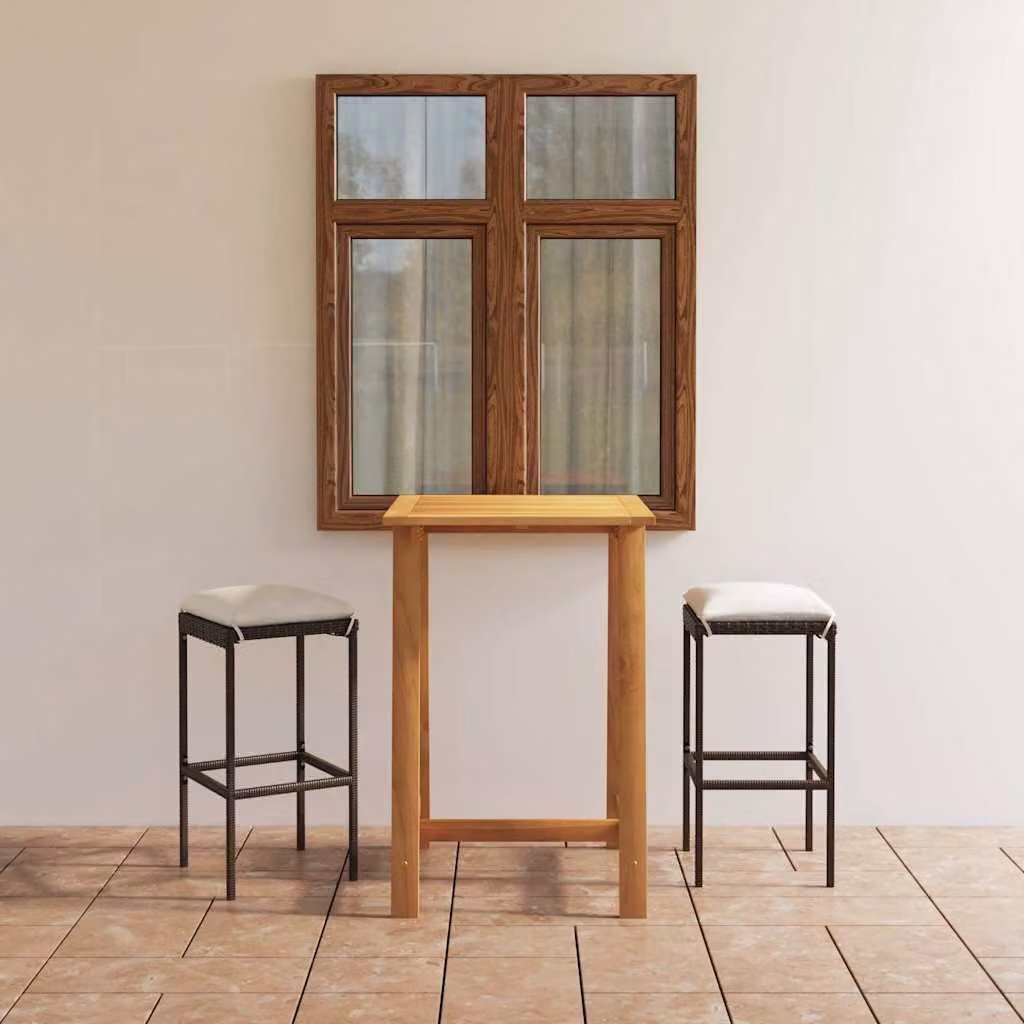 Set Bar da Giardino vidaXL in Legno di Acacia Marrone con Cuscini Beige, 3 Pezzi – 1