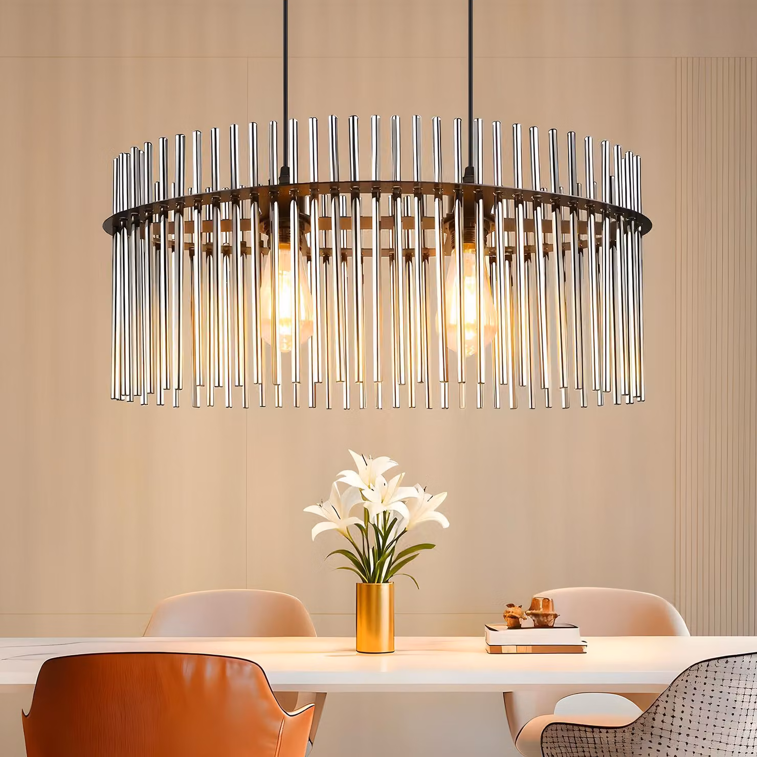 ZMH Lampada a sospensione a 2 luci Lampada da tavolo da pranzo E27 Lampada a sospensione Lampada da tavolo da pranzo con paralume in vetro Ø60 cm per cucina e soggiorno (lampadina non inclusa)