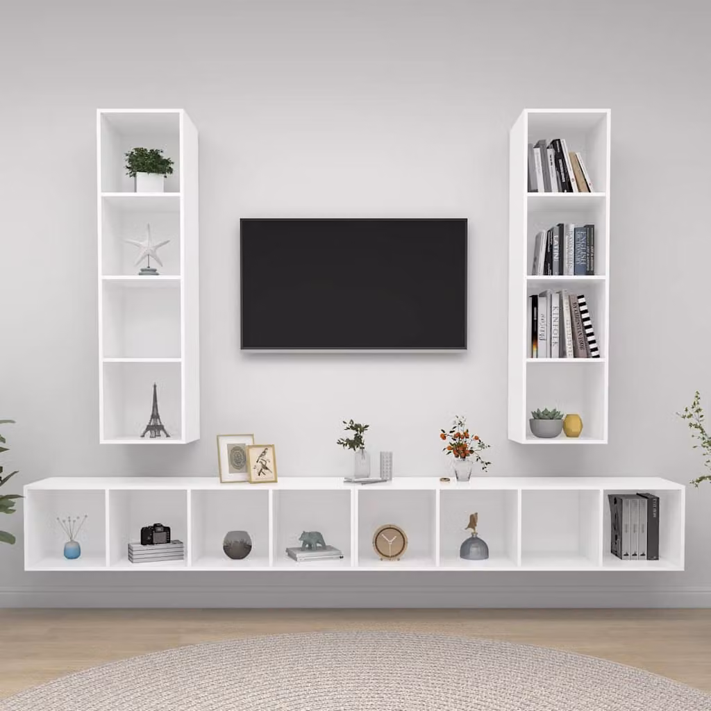 Set di 4 mobili TV da parete vidaXL in legno e MDF bianco opaco stile moderno