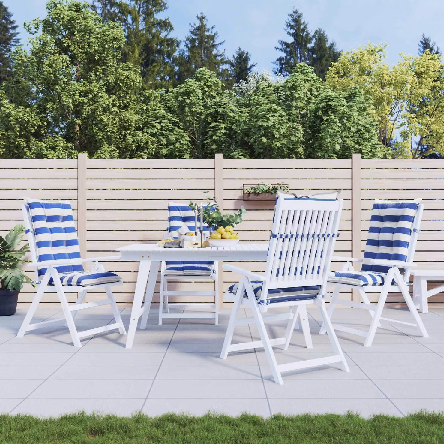 Set di 4 cuscini da esterno vidaXL rettangolari in poliestere blu e bianco L 120 cm x P 50 cm x H 7 cm