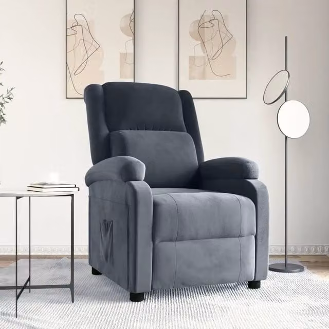 Poltrona Reclinabile Relax vidaXL in Velluto Grigio con Braccioli e Leva Manuale