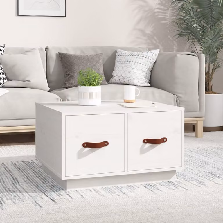 vidaXL Tavolino bianco 60x53x35 cm in legno di pino massiccio - Tavolino - Tavoli da caffè - Tavolino - Tavolino da divano