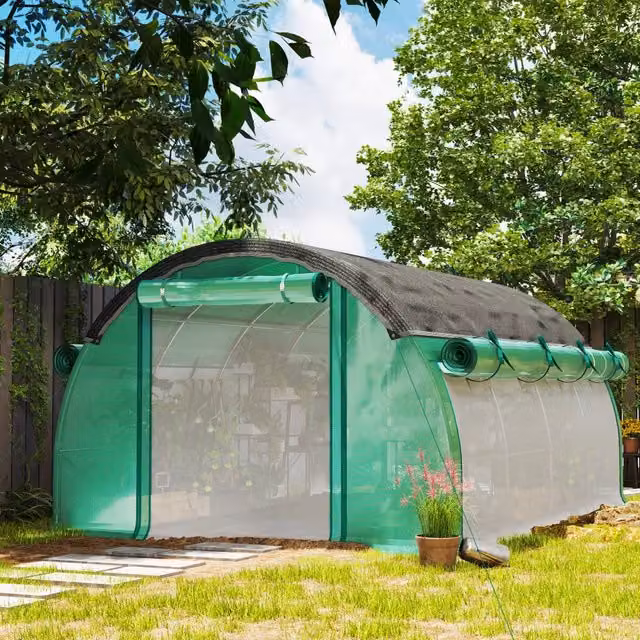 Serra tunnel REDOM verde con struttura in acciaio zincato, copertura in plastica e rete ombreggiante, L: 4 m, P: 3 m, H: 2 m