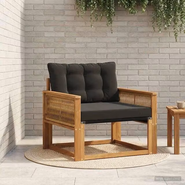 Sedia da giardino moderna vidaXL in legno di acacia massello e textilene nero