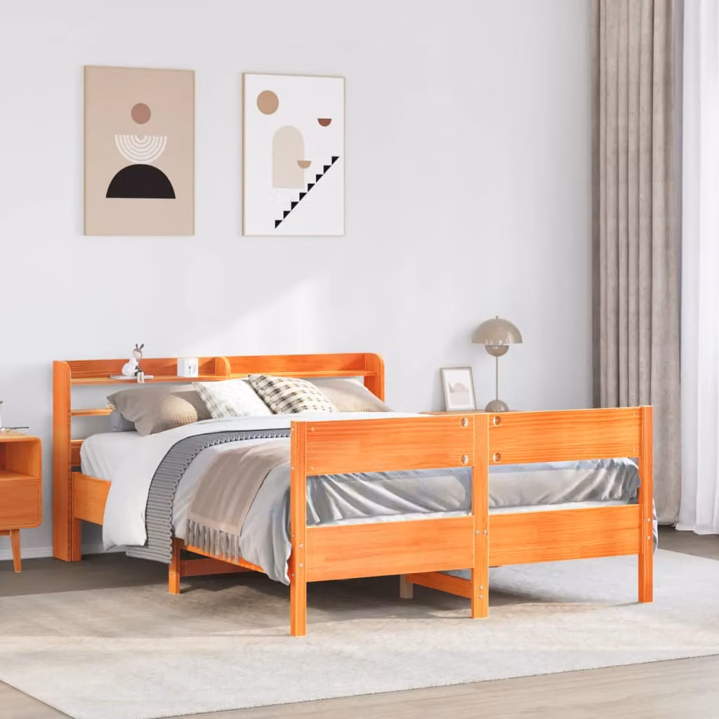 Letto in legno di pino rustico vidaXL Marrone Cera L: 150 cm, P: 200 cm – 1