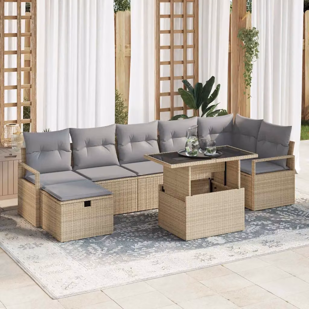 Set Divano da Giardino Moderno vidaXL in Polyrattan e Metallo, 8 Pezzi, Grigio e Nero con Tavolo in Vetro
