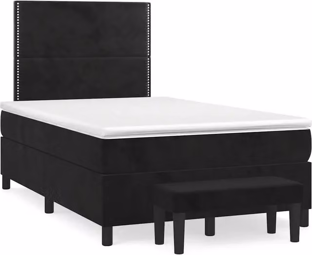 Letto Ibrido vidaXL con Giroletto a Molle e Materasso in Velluto Nero e Bianco L/P/H: 120 x 200 cm