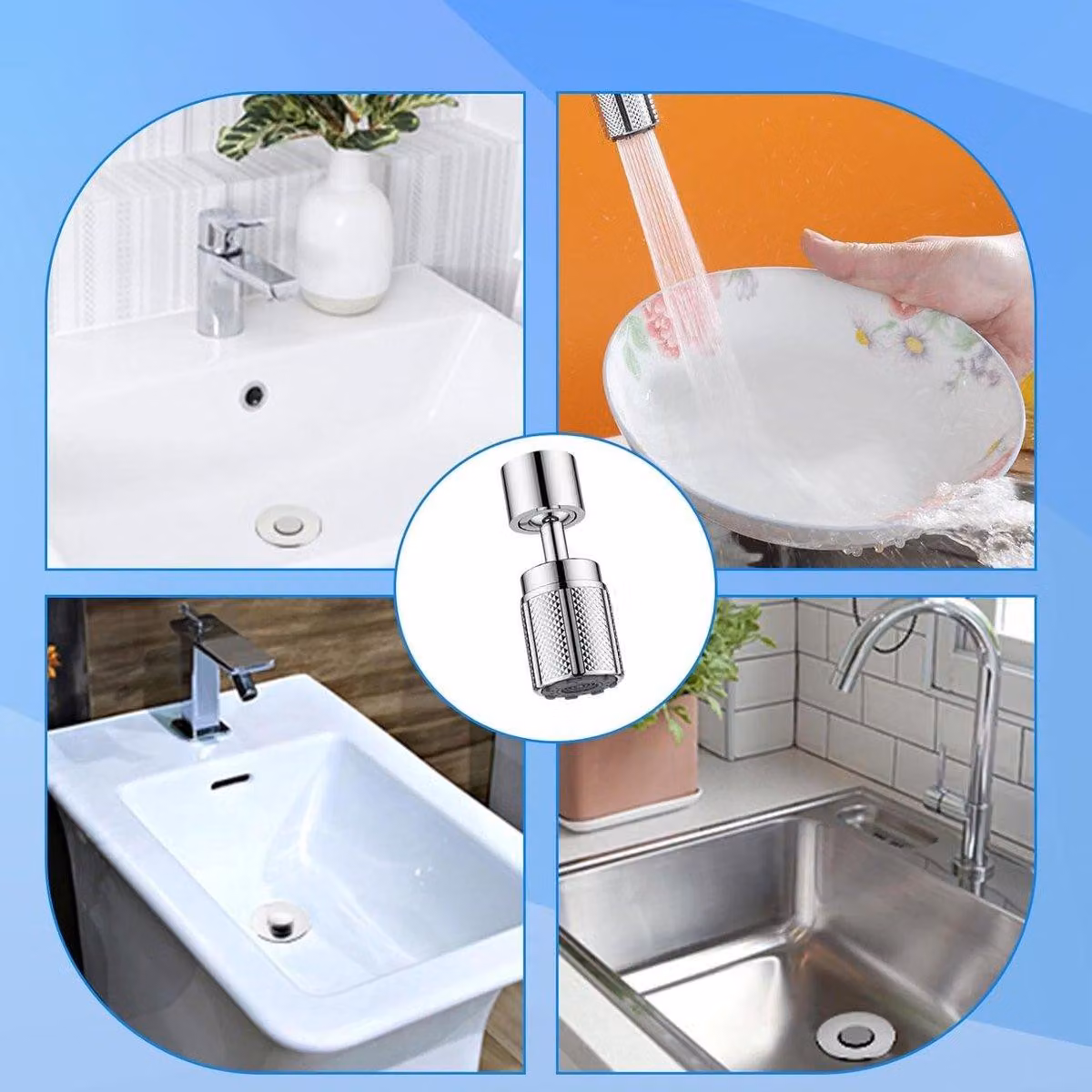 Regolatore per rubinetto a risparmio idrico con rotazione di 720 gradi, 2 modalità e prolunga per l'acqua, ideale per cucina e bagno