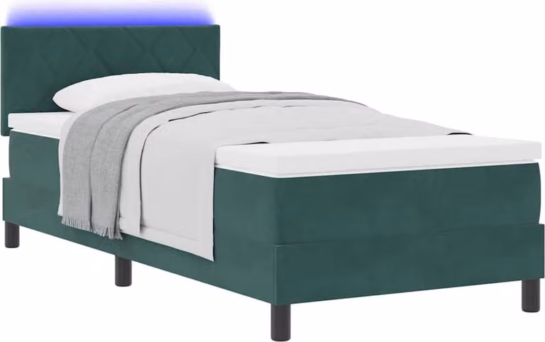 Letto a Sorgente LED con led Verde Scuro 100 x 200 cm Velluto