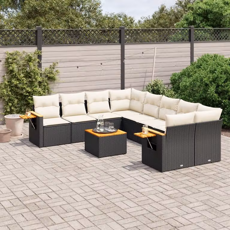Maison Exclusive - Set Divani da Giardino 9 pz con Cuscini Nero in Polyrattan