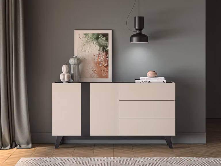 Cassettiera combinata CHARLOTTE - cashmere / nero