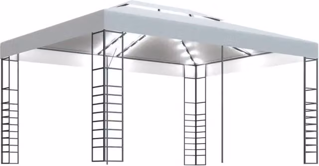 Gazebo | Pergolato con Stringa di Luci LED 4x3x2,7 m Bianco