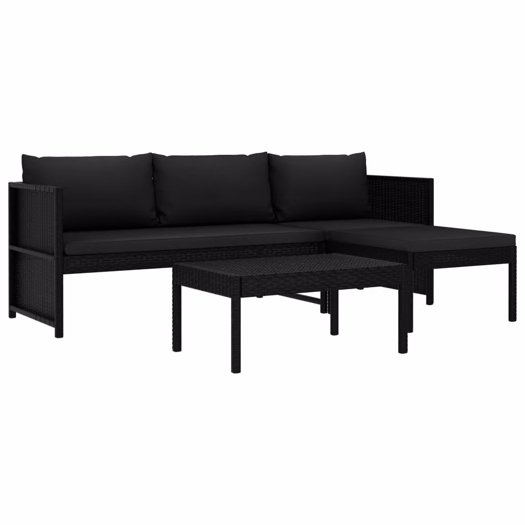 The Living Store Set 3 pezzi da giardino con cuscini in poly rattan nero