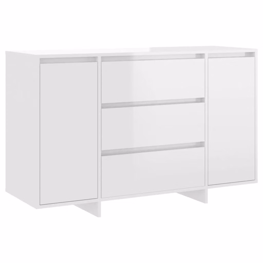 Credenza con 3 Cassetti Bianco Lucido 120x41x75cm in Truciolato