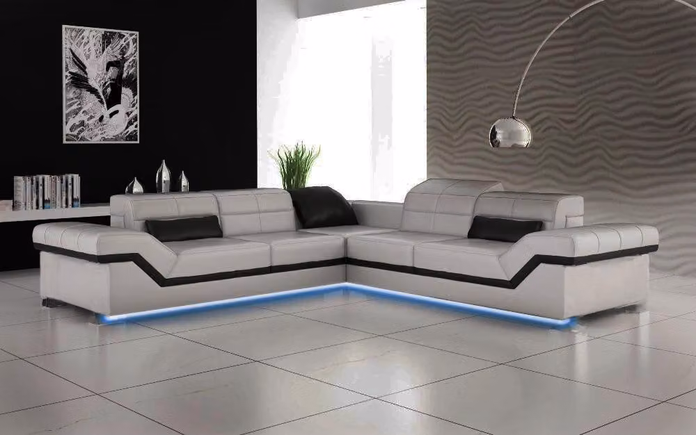 Ledersofa XXL Wohnlandschaft Couch Design Sofa mit USB Ecksofa Sofagarnitur Weiß