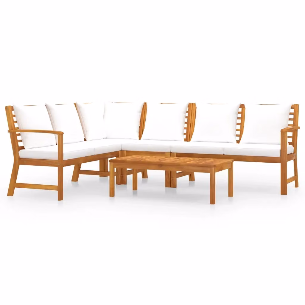 vidaXL Set Divani da Giardino a L 5 pz in Legno di Acacia con Cuscini Beige – 2