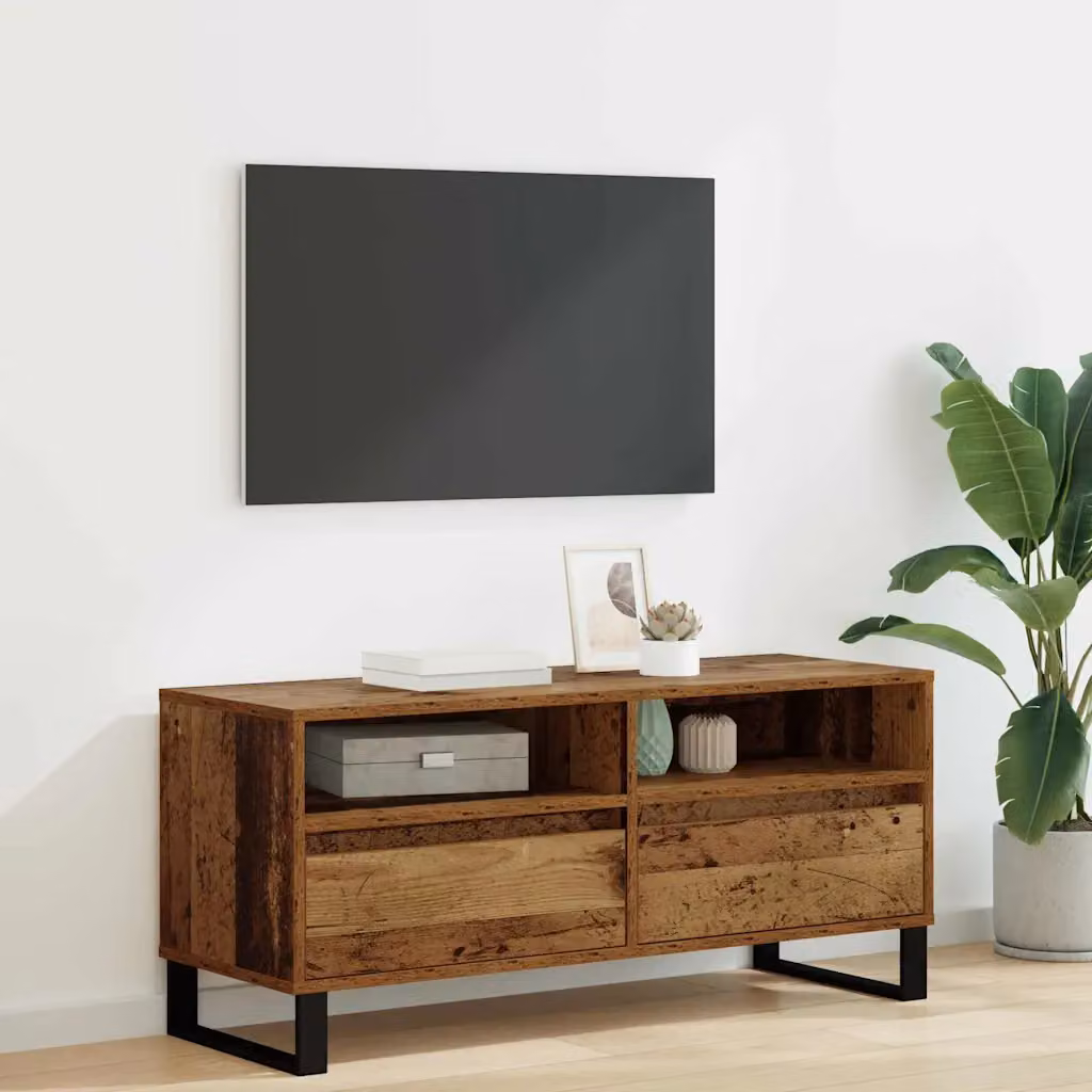 Mobile TV vidaXL con cassetto in legno vecchio e metallo, colore marrone, L 100 x P 34,5 x H 44,5 cm