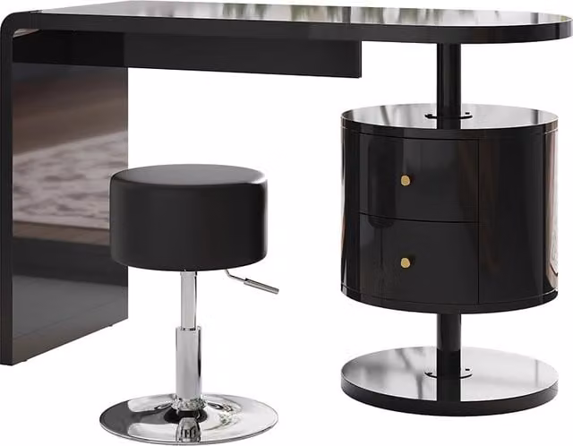 Tavolo da toeletta Lara Nero lucido 120 cm senza specchio, con sgabello Vicco