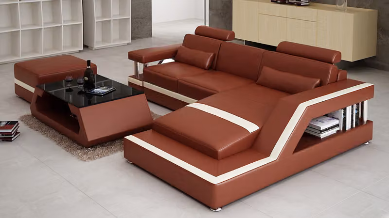 Ledersofa Couch Wohnlandschaft Ecksofa Eck Garnitur Design Modern Sofa L6002E