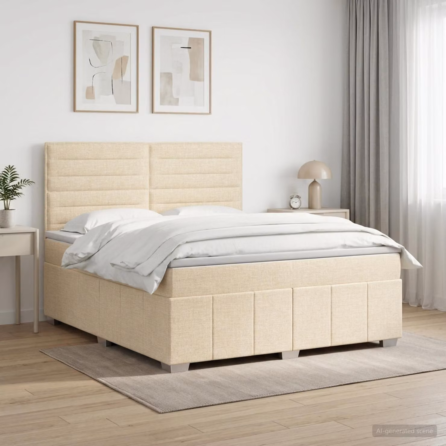 Letto box spring con materasso vidaXL in tessuto beige e bianco, L 140 x P 200 cm