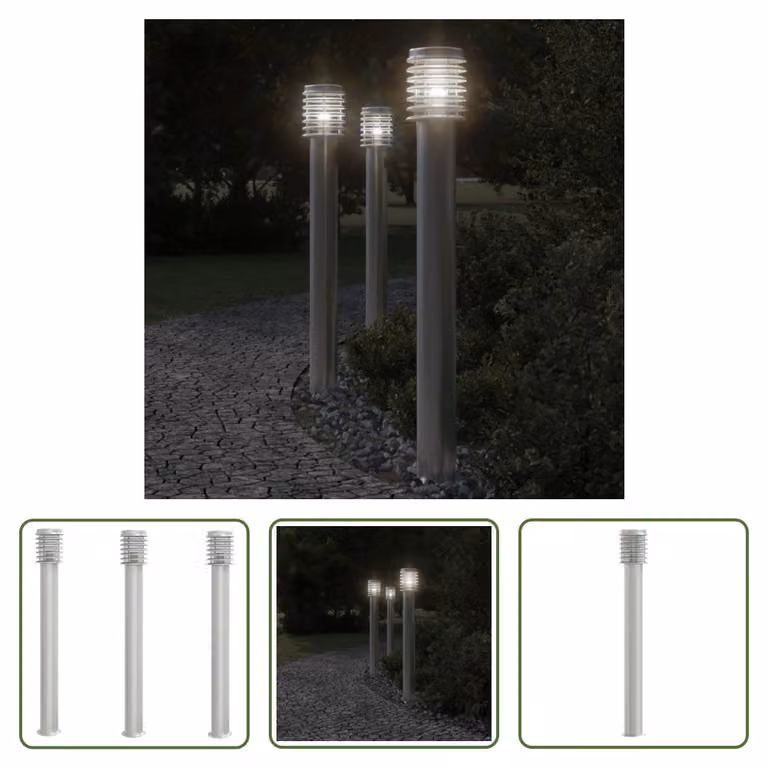 The Living Store Luci da sentiero 3 pezzi argento 110 cm acciaio inox