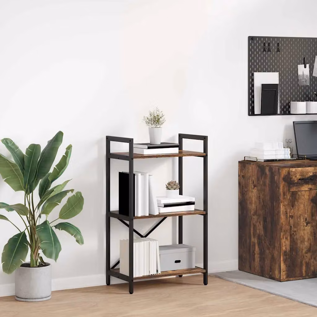 Libreria vidaXL in stile industriale con 3 livelli, colore marrone, L: 56 cm, P: 34 cm, H: 96 cm