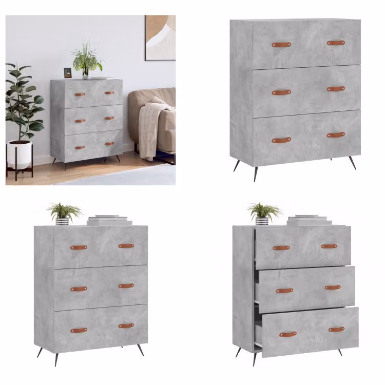 vidaXL Cassettiera grigio cemento 69,5x34x90 cm in legno - Cassettiera - Cassettiere - Cassettiera - Cassettiera - Cassettiera