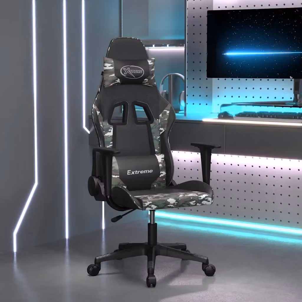 Sedia da Gaming Multicolore con Design Astratto in Similpelle Nero e Mimetico – 2