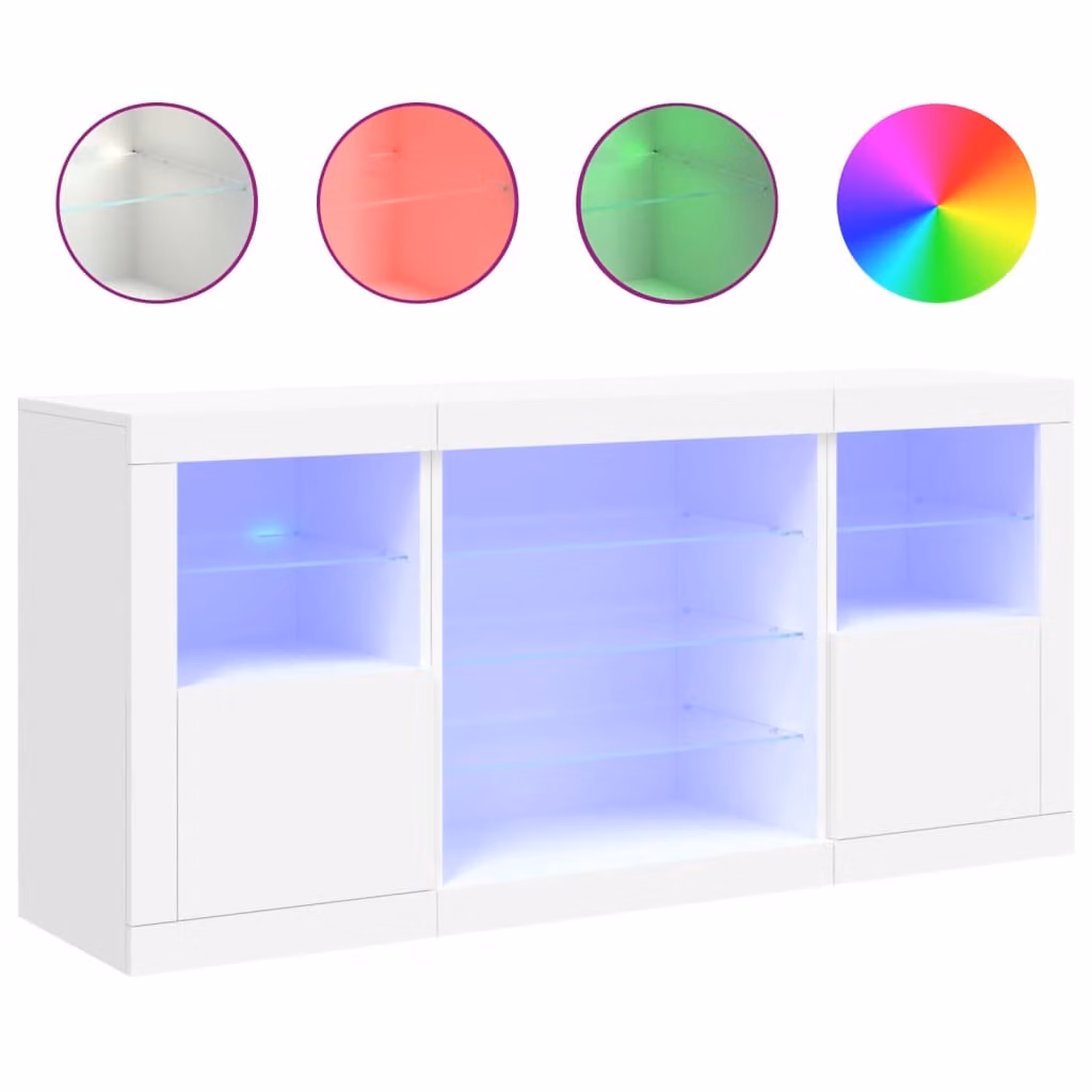 Credenza con Luci LED Bianca 142,5x37x67 cm