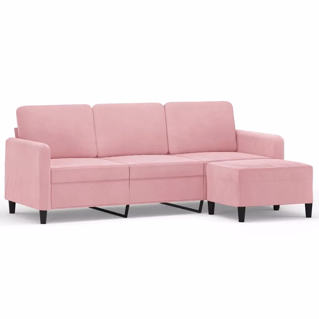 Divano a 3 posti con poggiapiedi vidaXL in velluto rosa con struttura in metallo e MDF, L: 198 cm, P: 80 cm, H: 77 cm – 2