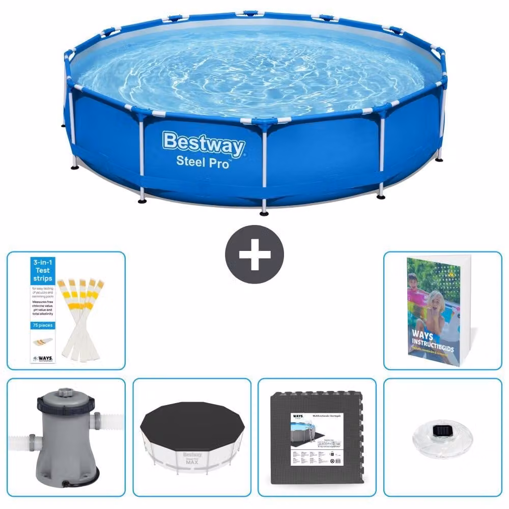 Piscina gonfiabile Bestway Steel Pro, rotonda, dimensioni 366x76 cm, composta da 5 parti, modello S312
