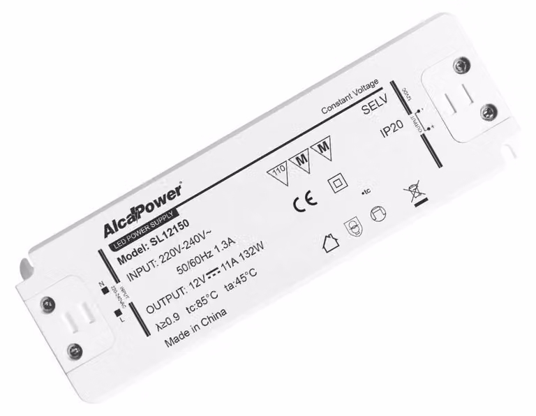 Alcapower Alimentatore Switching 12V 132W 11A per Illuminotecnica IP20 con protezioni integrate da cortocircuito e sovraccarico Slim Design