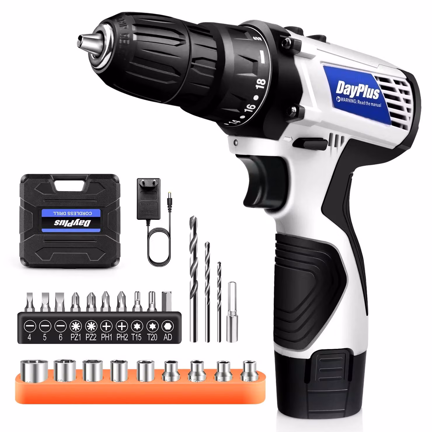 Trapano avvitatore a batteria - 12 V - Coppia di serraggio: 45 Nm - 18+1 livelli di coppia - 2 velocità - 1 batteria da 1,5 Ah - Motore brushless
