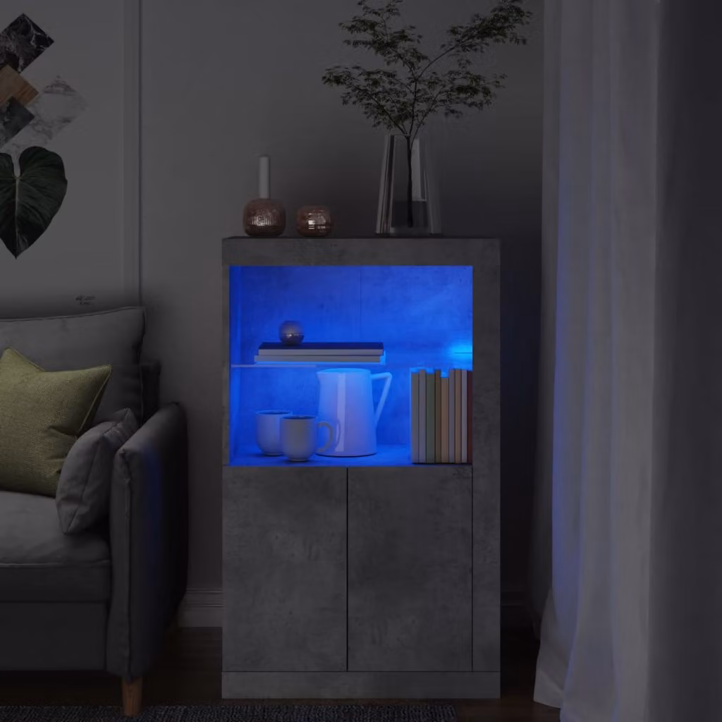 Armadietto da parete moderno vidaXL con luci LED integrate in legno e vetro, Grigio