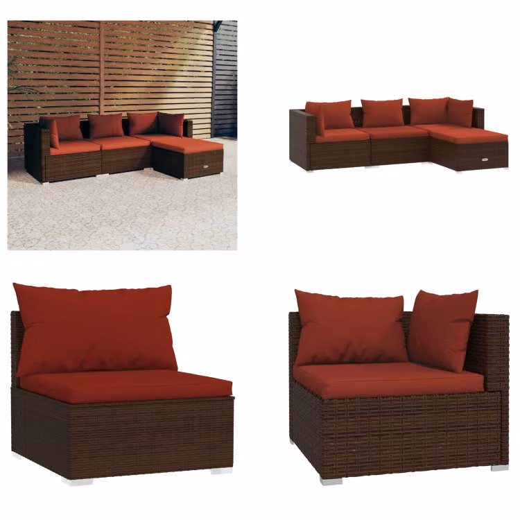 vidaXL set salotto da giardino 4 pezzi con cuscini in rattan marrone - set salotto da giardino - set salotto da giardino - set salotto da patio - set divano da giardino
