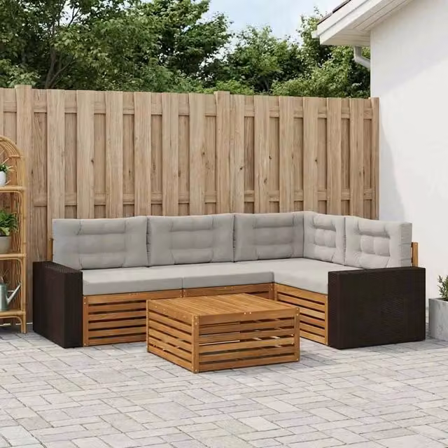 Set di divani da esterno 5 pz Naturale e Grigio Chiaro 3383334