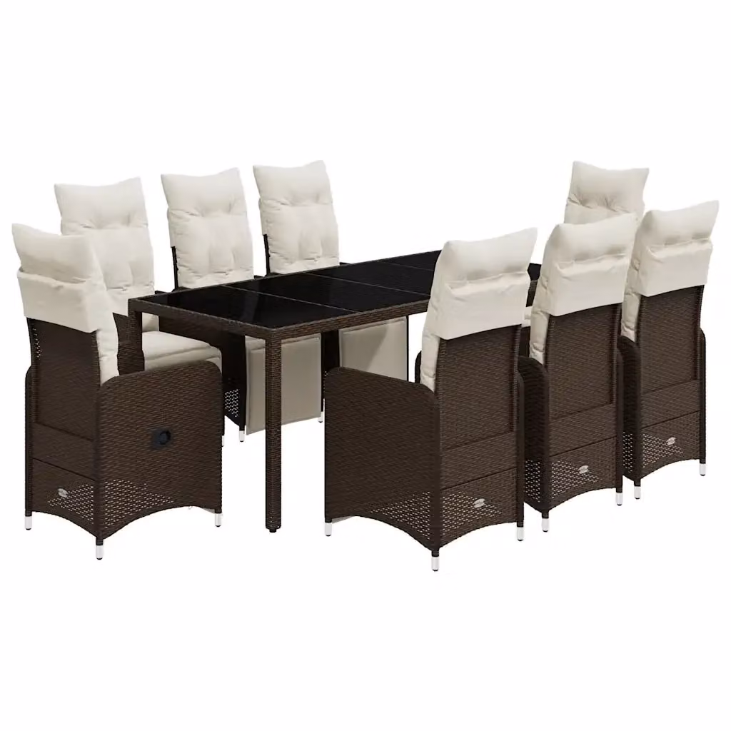 Set Bistrò da Giardino vidaXL 9 pz in Polyrattan Marrone e Bianco con Tavolo in Vetro – 2