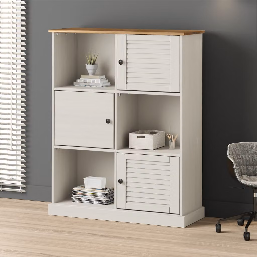 Libreria VIGO vidaXL in legno massello di pino bianco, stile rustico, L 90 cm x P 35 cm x H 114,5 cm