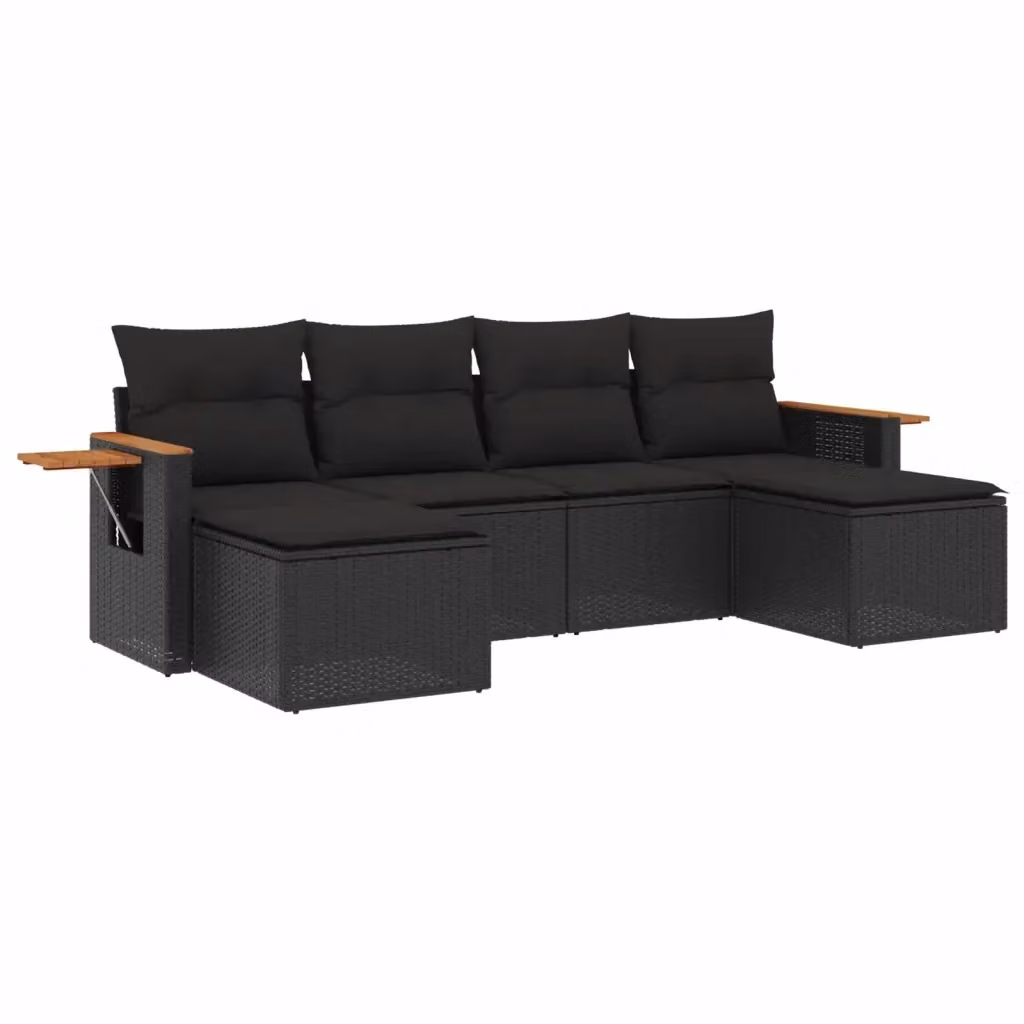 vidaXL Set Divano da Giardino 6 pz Moderno Nero con Cuscini e Tavolino in Polyrattan e Acciaio – 2