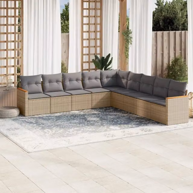 Set Divano da Giardino 9 pz con Cuscini Beige in Polyrattan 3258461