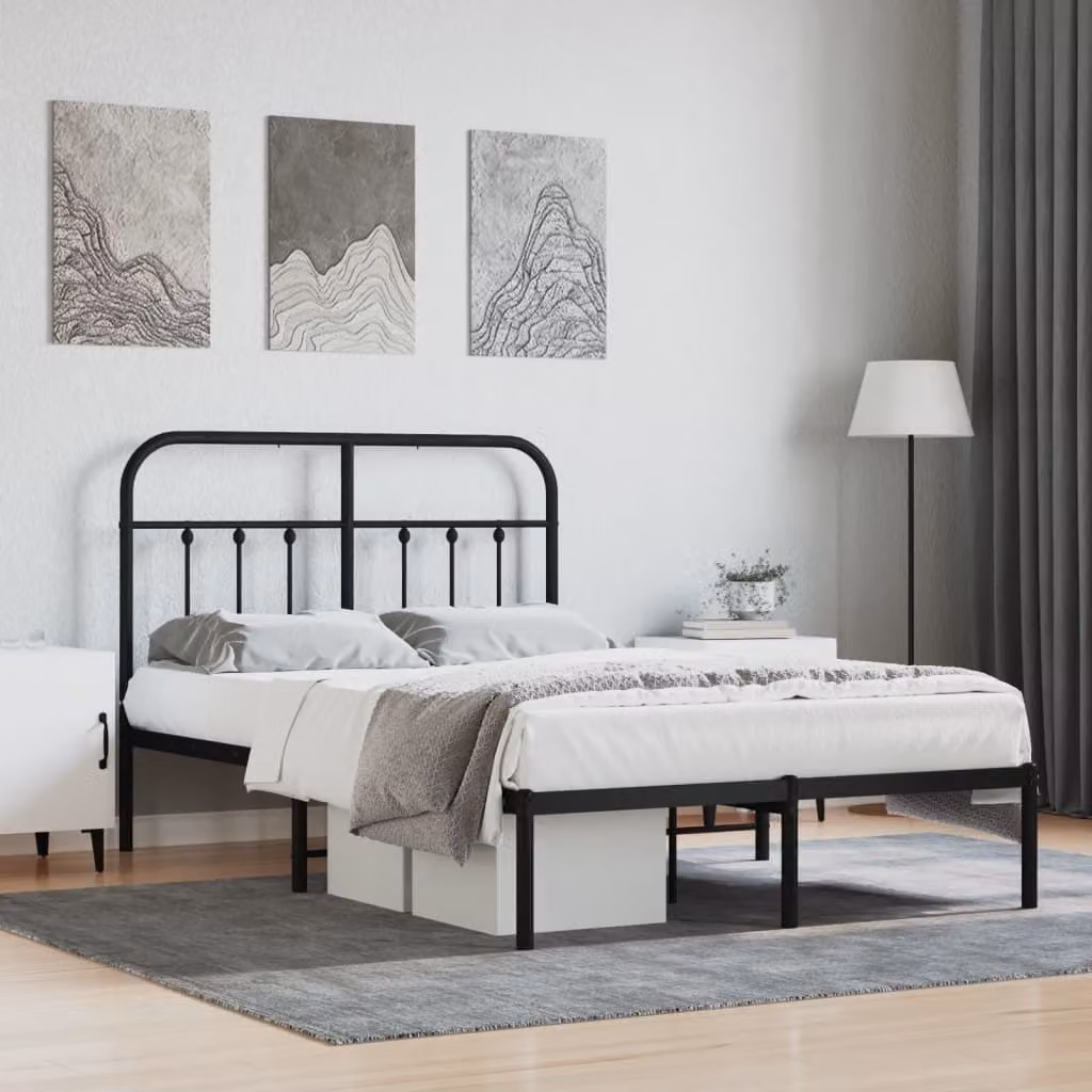 The Living Store Struttura letto con testiera in metallo nero 120x190 cm