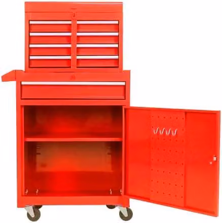 Carrello portattrezzi rosso con 5 cassetti e ruote, 102 cm – Armadietto per attrezzi con ripiani regolabili, barra forata per appendere oggetti e capacità di carico di 100 kg, ideale per garage e officina