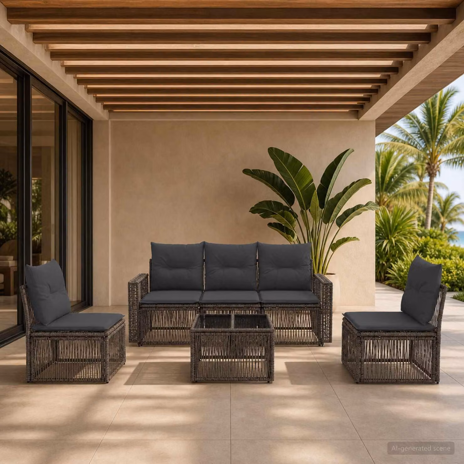 Maison Exclusive - Set da giardino composto da 6 pezzi. Divano da esterno in rattan sintetico, colore grigio e grigio scuro