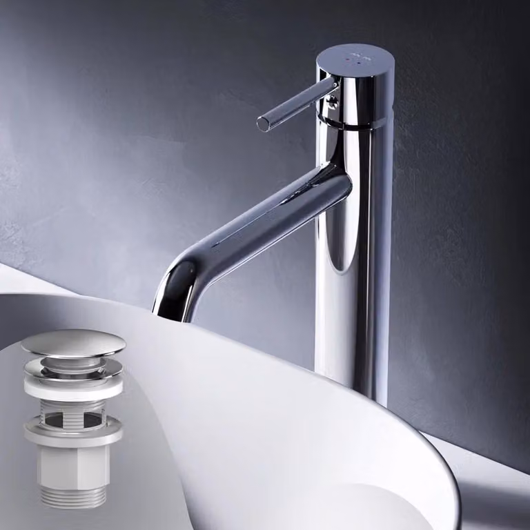 AM.PM Rubinetto da bagno con scarico a scomparsa per lavabo Rubinetto da bagno cromato Rubinetto da lavabo con scarico a scomparsa Valvola in ottone da 1 1/4 di pollice Scarico