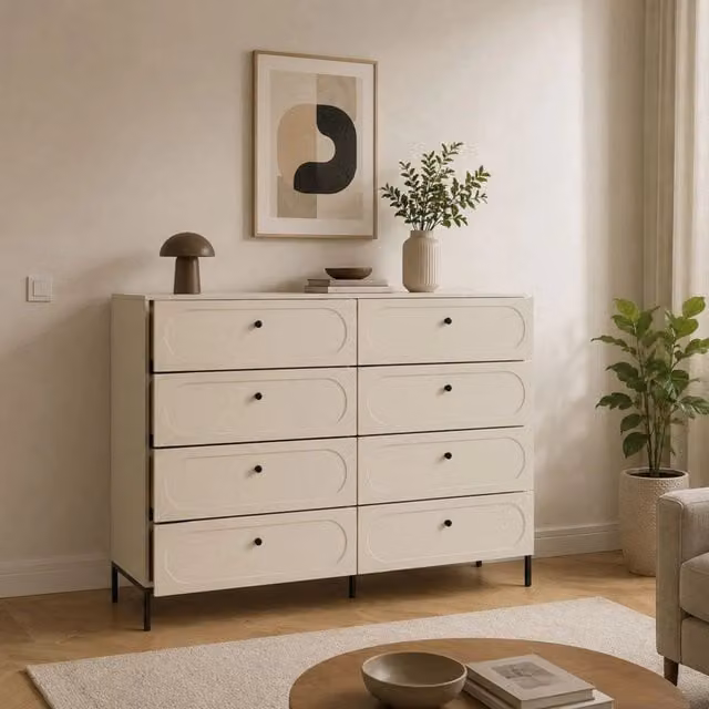 Laniva, Cassettiera 4 Cassetti, 150x40x116h cm Beige Cashmere