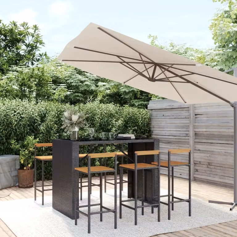 Maison Exclusive - Set Bar Giardino 7 pz Nero Polyrattan e Legno Massello Acacia