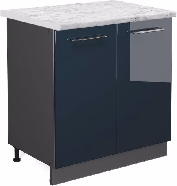 Mobiletto base cucina Fame-Line Blu scuro lucido/Antracite 80 cm piano di lavoro Marmo Vicco