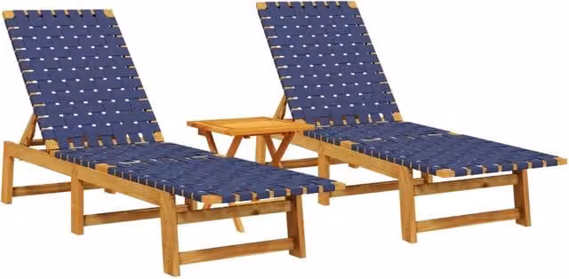 Lettino Prendisole | Sdraio con Tavolino 2 pz Blu Scuro in Legno Massello di Acacia