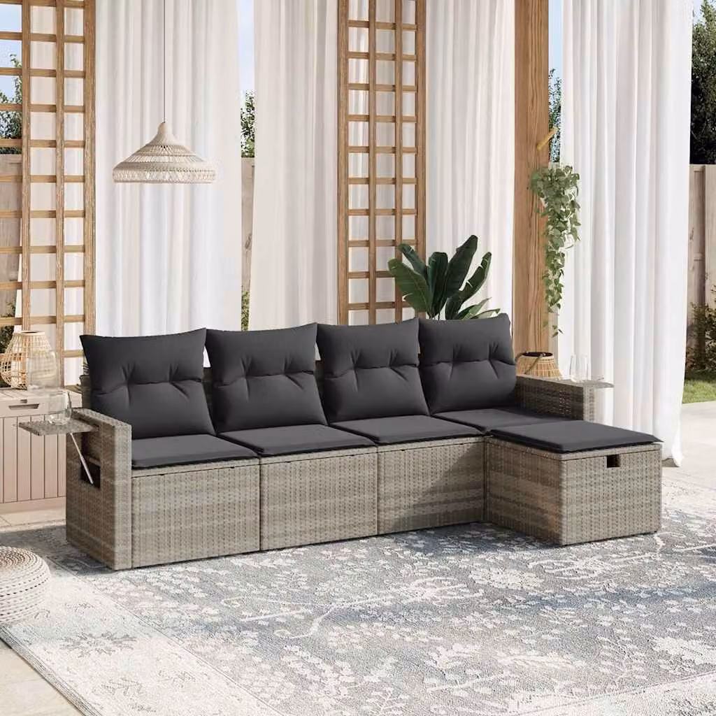 vidaXL Set Divano da Giardino a L con Cuscini Grigio con Struttura in Metallo e Polyrattan – 1