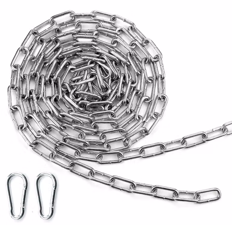 Catena in acciaio, 5 metri, 3 mm, con 2 ganci a uncino, zincata